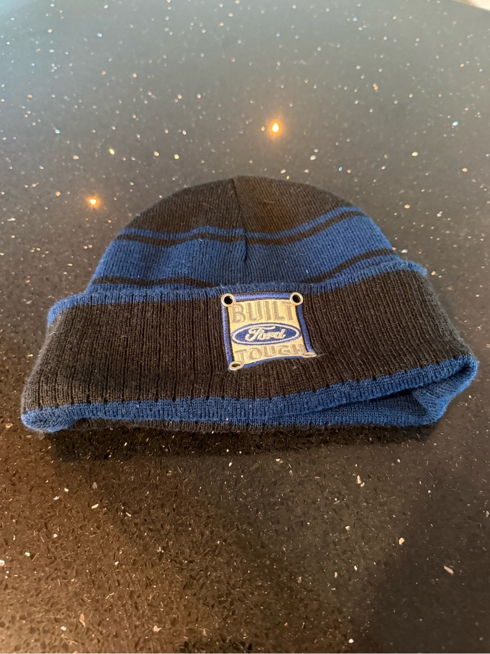 Ford Black and Blue Cuffed Knit Beanie with Built Ford Tough Patch